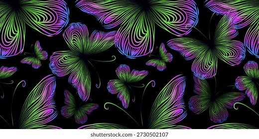 Fondo de mariposa sin fisuras . Dibujado a mano. No IA, Ilustración vectorial