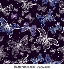 Seamless butterfly background,dark vector  illustration
