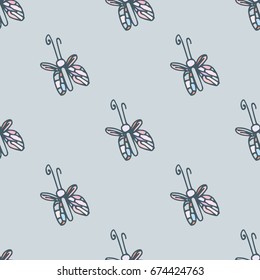 Seamless butterfly cartoon pattern delicate pastel colors. Butterfly cartoon pattern in thin line style. Infinitely repeating motif of natural forms. Vector illustration.