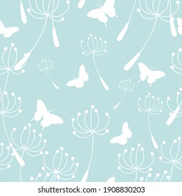 Seamless butterfly and dandelion pattern, vector illustration