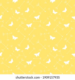 Seamless butterfly and dandelions pattern, vector illustration