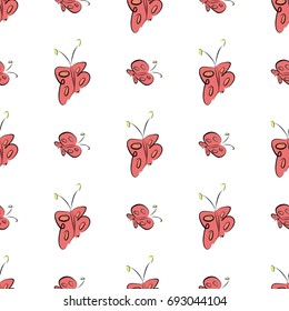 Seamless butterfly illustrations background abstract, hand drawn. Cartoon style vector graphic.