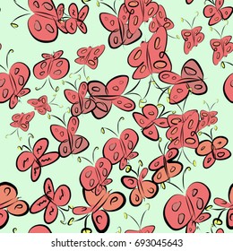 Seamless butterfly illustrations background abstract, hand drawn. Cartoon style vector graphic.