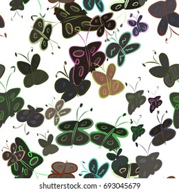 Seamless butterfly illustrations background abstract, hand drawn. Cartoon style vector graphic.