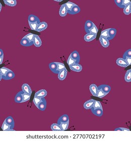 Seamless Butterfly Pattern. Cute Colorful Insects Design