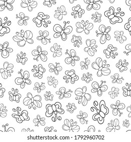 seamless butterfly pattern cute graphics vector illustration print wallpaper on white background isolate outline doodle sketch
