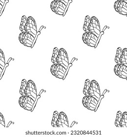 Seamless butterfly pattern. Drawn butterfly background