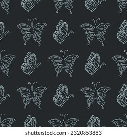 Seamless butterfly pattern. Drawn butterfly background