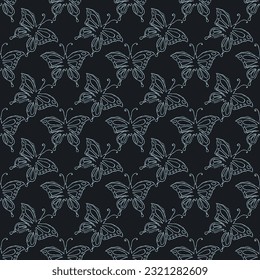 Seamless butterfly pattern. Drawn butterfly background
