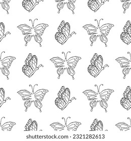 Seamless butterfly pattern. Drawn butterfly background