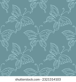 Seamless butterfly pattern. Drawn butterfly background