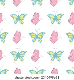Seamless butterfly pattern. Drawn butterfly background