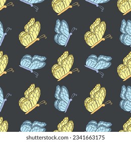 Seamless butterfly pattern. Drawn butterfly background