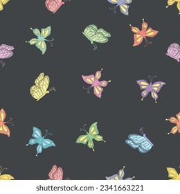 Seamless butterfly pattern. Drawn butterfly background