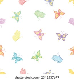 Seamless butterfly pattern. Drawn butterfly background