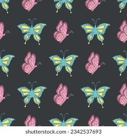 Seamless butterfly pattern. Drawn butterfly background