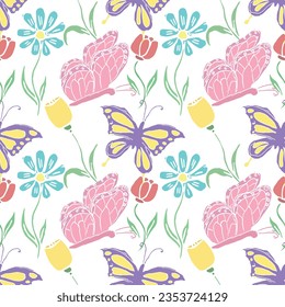 Seamless butterfly pattern. Drawn butterfly background