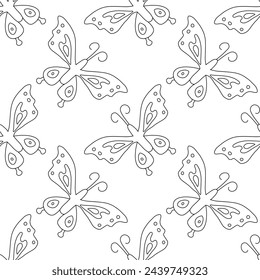 Seamless butterfly pattern. Drawn butterfly background