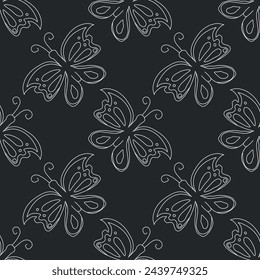 Seamless butterfly pattern. Drawn butterfly background