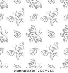 Seamless butterfly pattern. Drawn butterfly background
