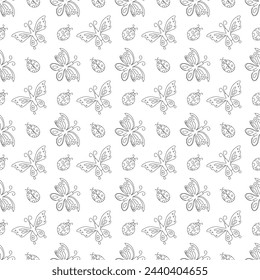 Seamless butterfly pattern. Drawn butterfly background