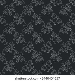 Seamless butterfly pattern. Drawn butterfly background