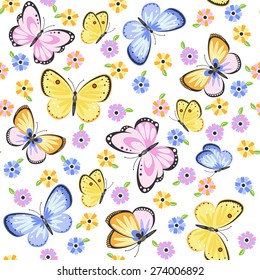 Seamless Butterfly Pattern with Flowers