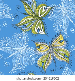 Seamless butterfly pattern. Hand drawn butterflies. No gradients and clipping mask. 