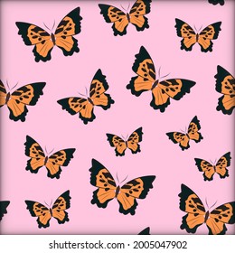  Seamless Butterfly Pattern (Nymphalis Californica). Butterfly Pattern Doodle Cartoon Wallpaper. Repeat Pattern Background.