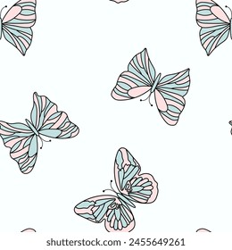 Patrón de mariposa sin costura sobre fondo azul