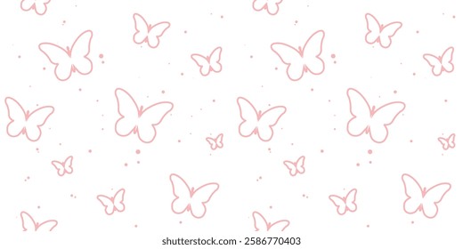 Seamless butterfly pattern. A repetitive cute background with hand-drawn butterflies. The repetitive design of modern colors for prints. barbie style for a girl. A simple pattern of print, paper