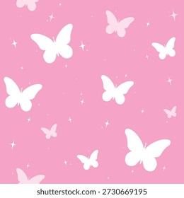 Patrón de mariposa sin costuras. Un fondo lindo repetitivo con mariposas dibujadas a mano, estrella. El diseño repetitivo de fondo moderno. diseño rosa para una niña. Un patrón simple de impresión, papel, textiles. Vector de arte