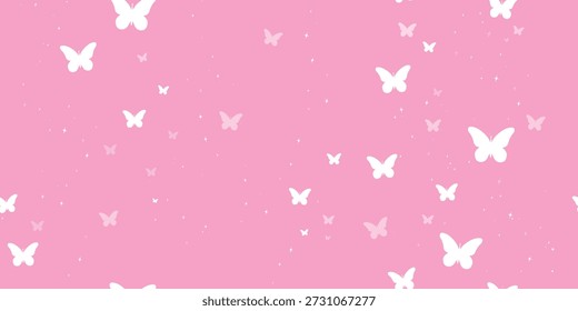 Seamless butterfly pattern. A repetitive cute background with hand-drawn butterflies, star. The repetitive design of modern background. pink design for a girl. A simple pattern of print, paper,  textiles. art vector
