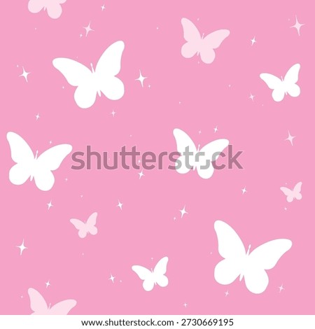 Seamless butterfly pattern. A repetitive cute background with hand-drawn butterflies, star. The repetitive design of modern background. pink design for a girl. A simple pattern of print, paper,  textiles. art vector