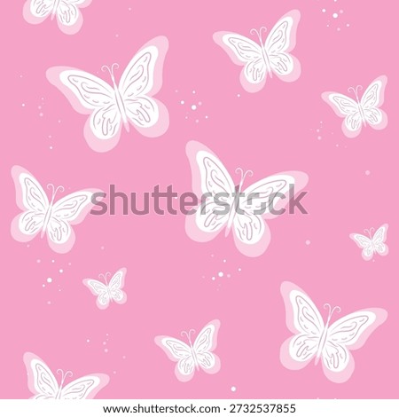 Seamless butterfly pattern. A repetitive cute background with hand-drawn butterflies, star. The repetitive design of modern background. pink design for a girl. A simple pattern of print, paper,  textiles. art vector