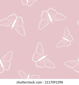Patrón de mariposa sin foco en el estilo de los garabatos en un fondo rosado. Ilustración vectorial de mariposas para su diseño.