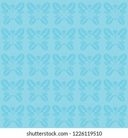Seamless butterfly pattern vector. Design cyan on light cyan background. Design print for textile, wallpaper, floor, background.