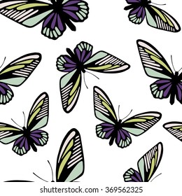 Seamless butterfly pattern. White background.