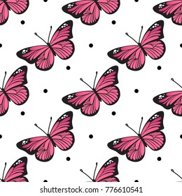 Seamless butterfly pattern for your baby girl design. Vector summer illustration
