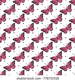 Seamless butterfly pattern for your baby girl design. Vector summer illustration