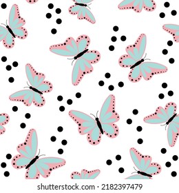 Seamless butterfly with polka dot pattern. Vector Illustration.