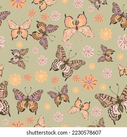 seamless butterfly print. butterfly vector. butterflies print with ditsy flowers.