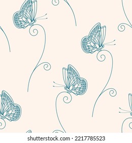 Seamless butterfly repeat pattern, common blue illustration, repeating background