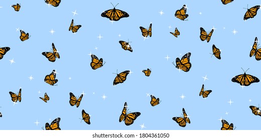 Seamless butterfly with sparkles pattern. Vector illustration