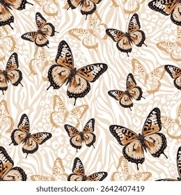 Seamless butterfly with zebra pattern. Vector Illustration.
