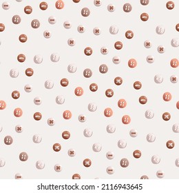 Seamless button pattern on a white background. It is perfect for packaging design, branding and sewing-themed websites.