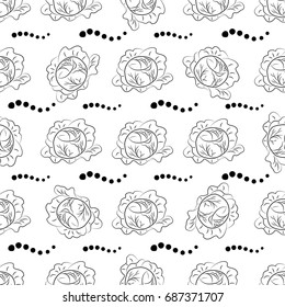 Seamless cabbage pattern coloring. Contour is black. Hand drawing