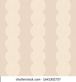 Seamless cable knit light beige pattern. Handycraft background