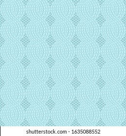 Seamless cable knit light blue pattern. Handycraft background