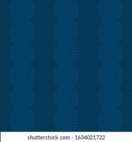 Seamless cable knit navy blue pattern. Handycraft background